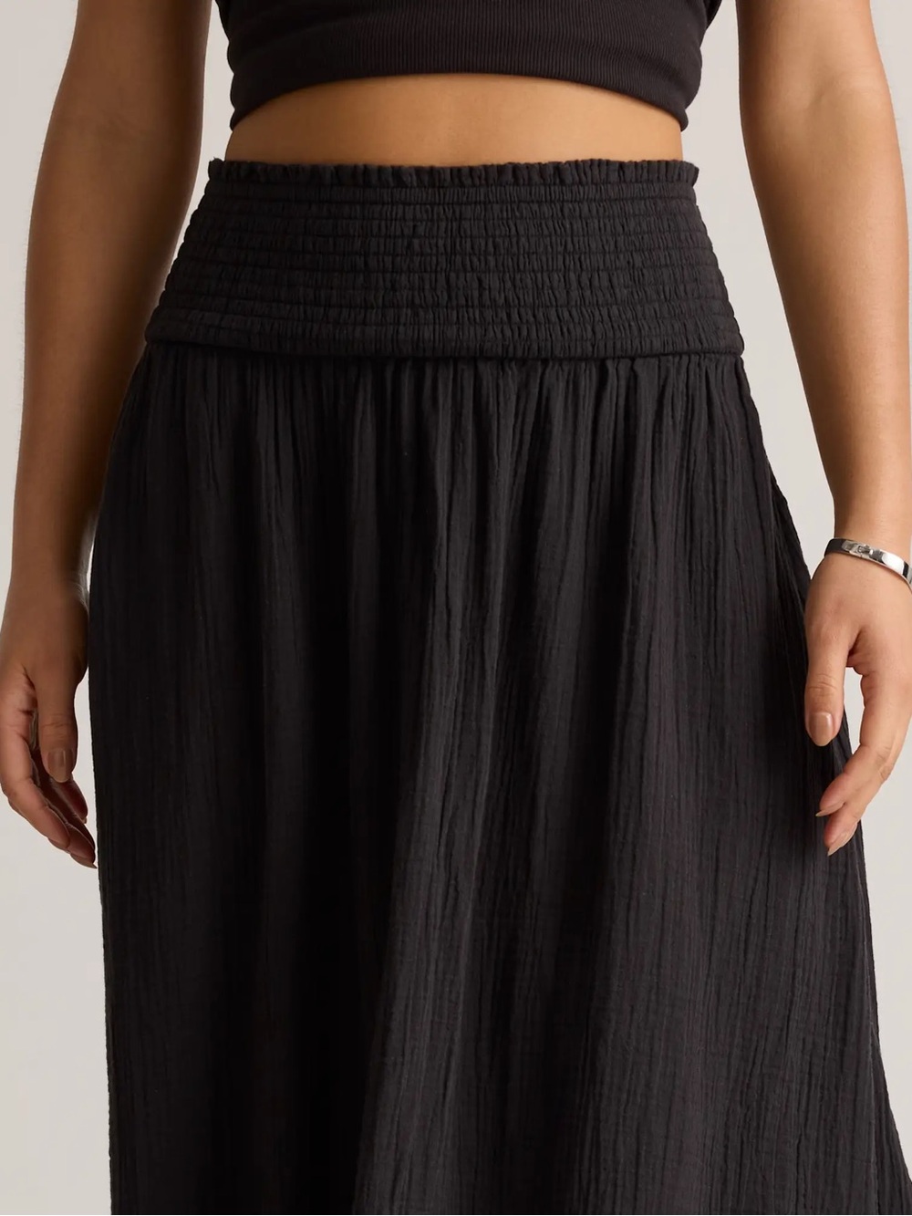 Quince Black Maxi Skirt with Smocked Waist - Picture 2 of 6